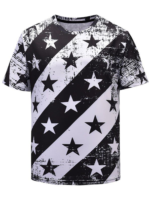 

Stars Print Print Loose Casual T-shirt, Black