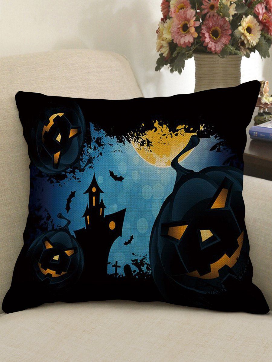 

Devil Halloween Pumpkin Bat Print Pillow Case, Multi