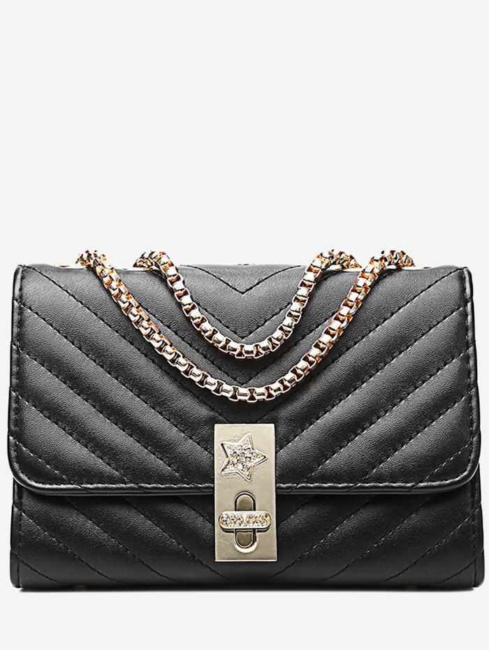 

Hasp V Shaped Stitching Chain Crossbody Bag, Black