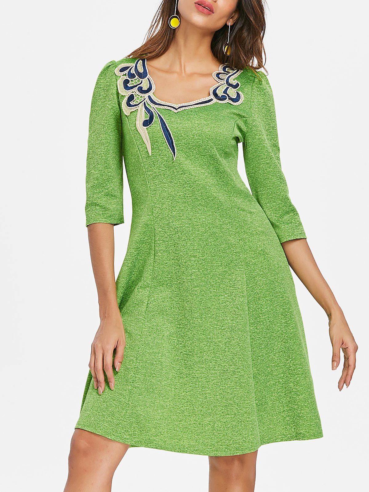 

Embroidered A Line Dress, Fern green
