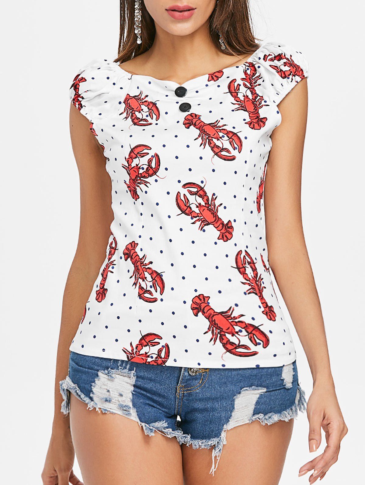 

Lobster Polka Dot Print T-shirt, Milk white