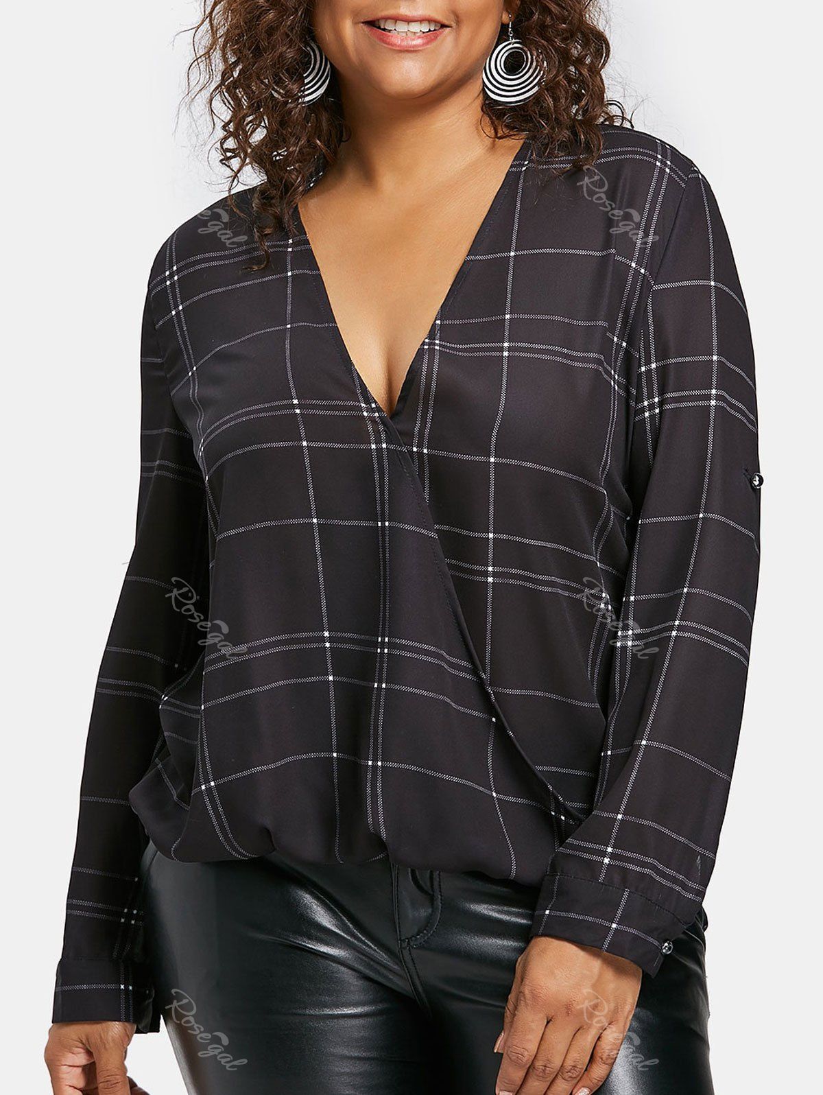 

Plus Size Plaid High Low Blouse, Black