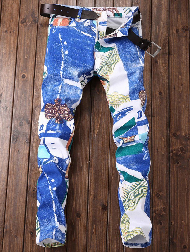 

Geometric Floral Print Skinny Jeans, Blue dress