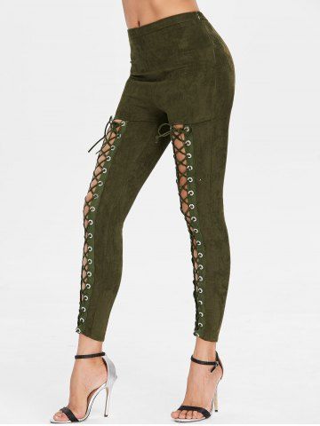 

Criss Cross Faux Suede Pants, Army green