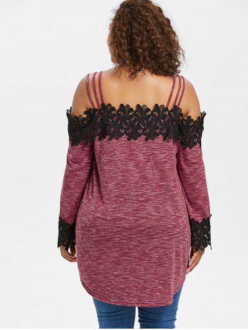 

Plus Size Appliqued Cold Shoulder T-shirt, Red