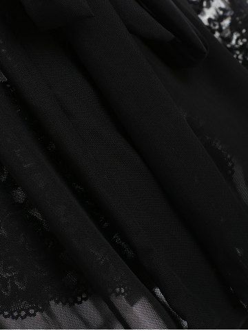 Plus Size Lace Panel Sheer Robe, Black