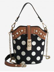Polka Dot Faux Pearl Chain Bucket Bag -  