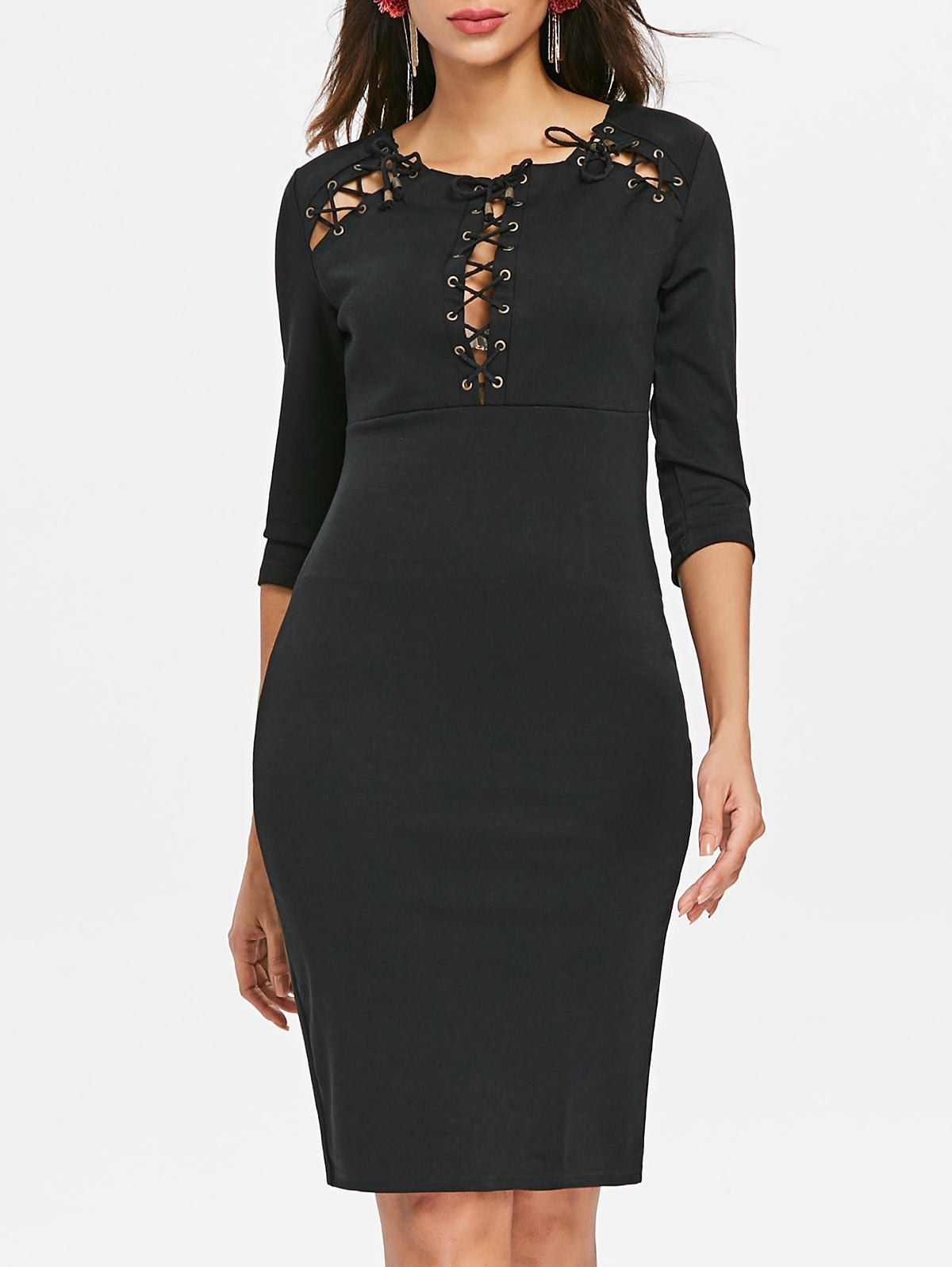 

Lace Up Party Pencil Dress, Black