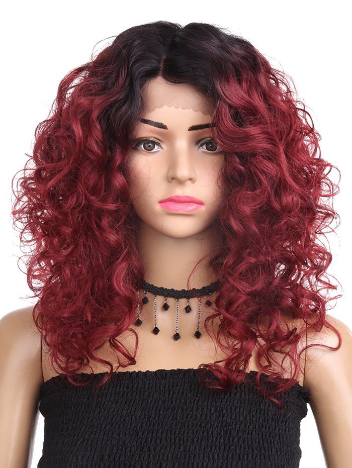 

Medium Side Parting Colormix Curly Synthetic Lace Front Wig, Red wine