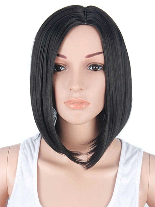 

Short Side Parting Straight Bob Capless Synthetic Wig, Black