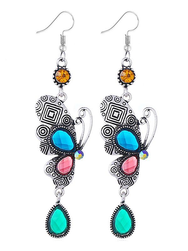 

Butterfly Design Rhinestone Drop Earrings, Multi