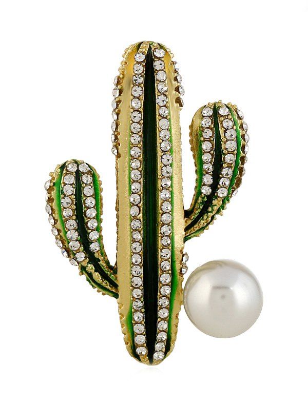 

Shiny Rhinestone Cactus Faux Pearl Brooch, Beetle green
