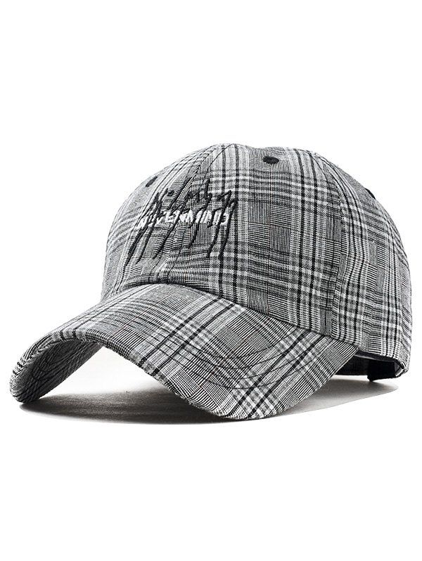 

Vintage Letter Embroidery Plaid Baseball Hat, Black