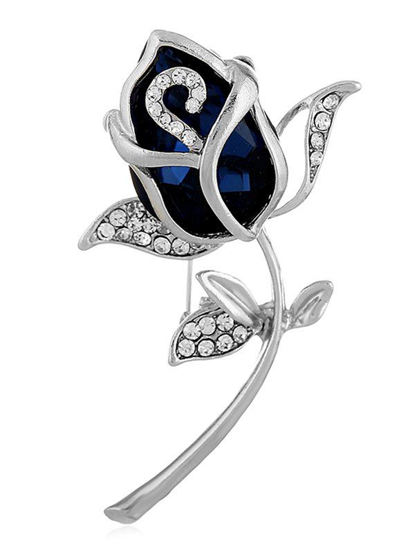 Stylish Rhinestone Inlaid Rose Brooch, Navy blue