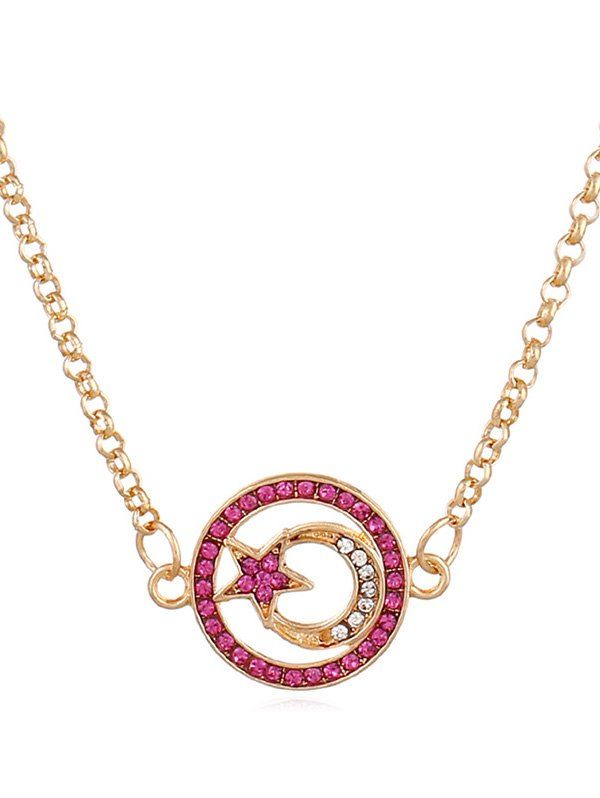 

Round Shape Crescent Moon Star Rhinestone Necklace, Gold