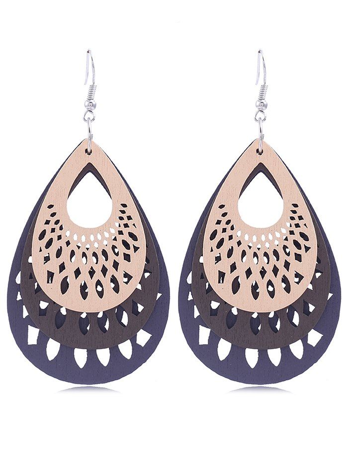 

Multi Layers Hollow Out Water Drop Earrings, Gray