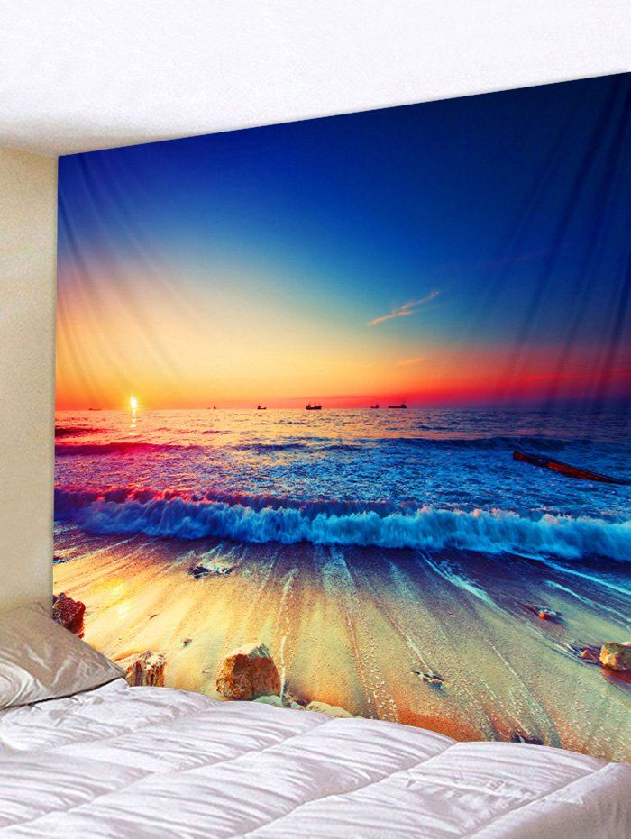 

Sea Beach Sunset Print Wall Tapestry Hanging Decor, Multi