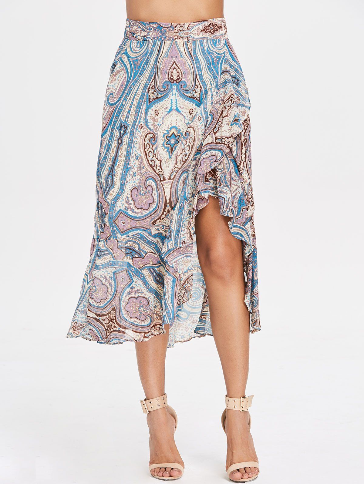 

Bohemian Paisley Print Ruffled Skirt, Multi