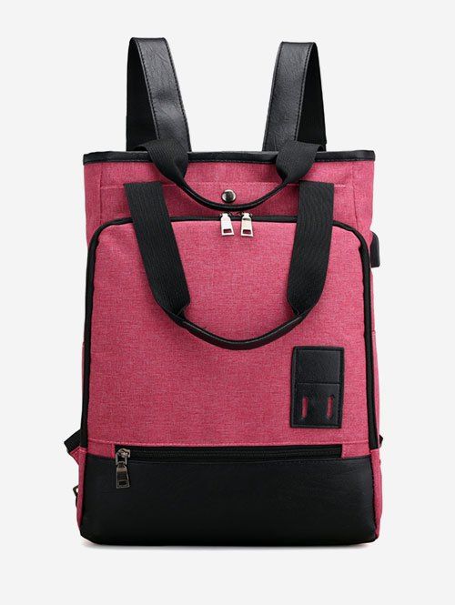 

Casual Panel Multi Functions Backpack, Rose red