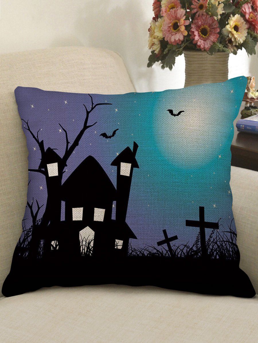 

Halloween Castle Bat Crucifix Print Pillowcase, Multi