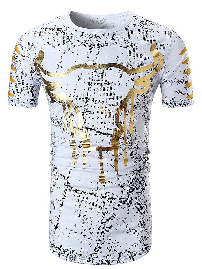 

Bull Print Spot Hem Curved T-shirt, White