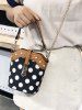 Polka Dot Faux Pearl Chain Bucket Bag -  
