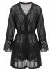 Plus Size Lace Panel Sheer Robe -  