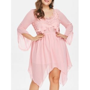 

Plus Size Flared Long Sleeve Handkerchief Dress, Light pink