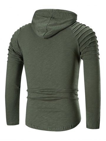 

Pleated Raglan Sleeve Hem Curved Hooded Tee, Army green