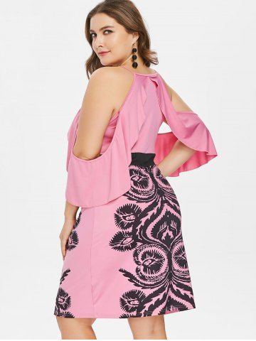 

Plus Size Cold Shoulder Fluttery Sleeve Dress, Pink