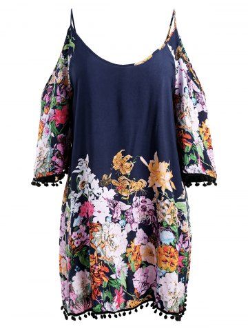 

Plus Size Floral Knee Length Shift Dress, Dark slate blue