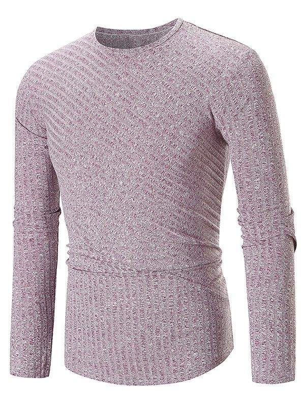 

Solid Color Texture Splicing Long Sleeve Tee, Purple