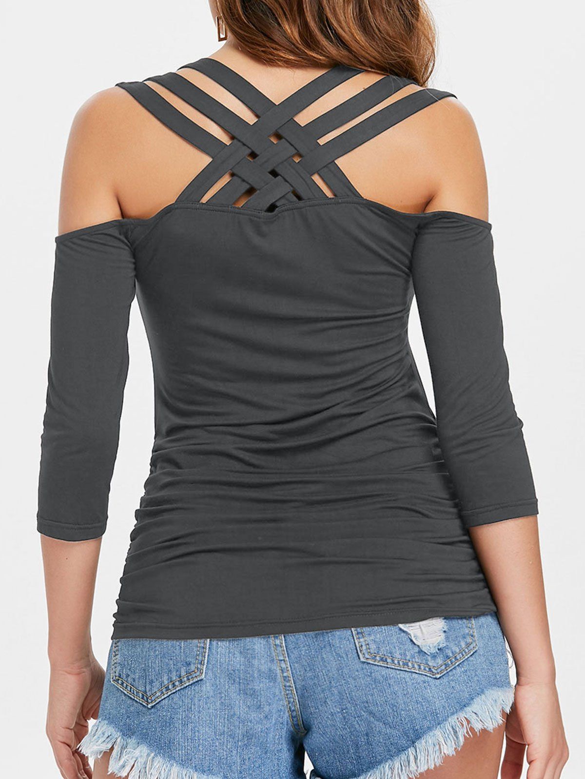 

Strappy Cut Ruched T-shirt, Dark gray