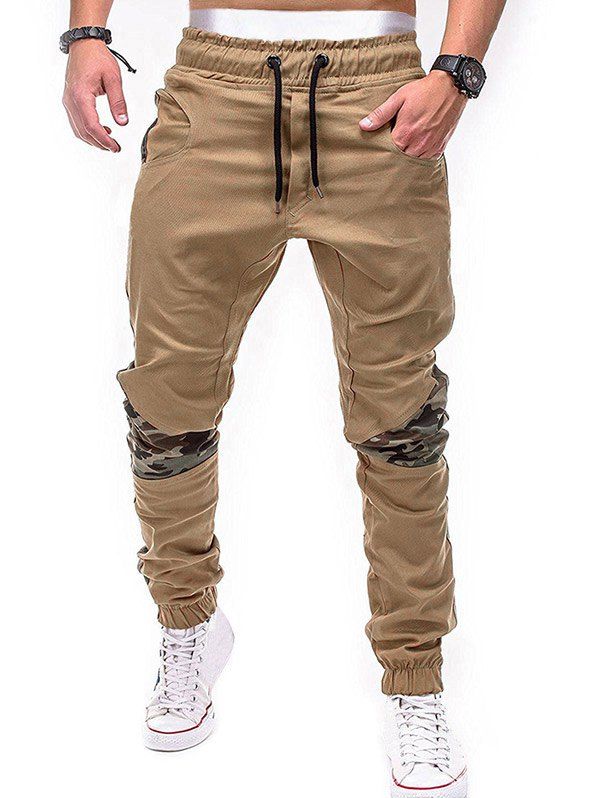 

Drawstring Elastic Waistband Camouflage Patchwork Jogger Pants, Light khaki