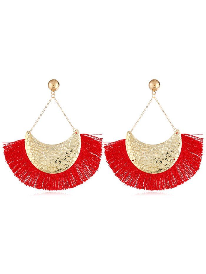 

Vintage Fan Shaped Geometric Fringed Earrings, Red
