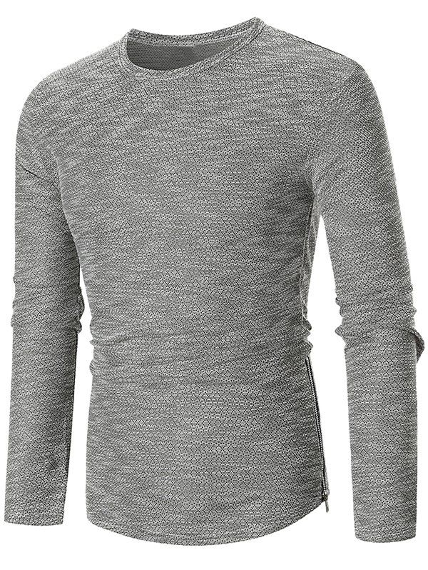 

Hem Zipper Curved Long Sleeve Tee, Light gray