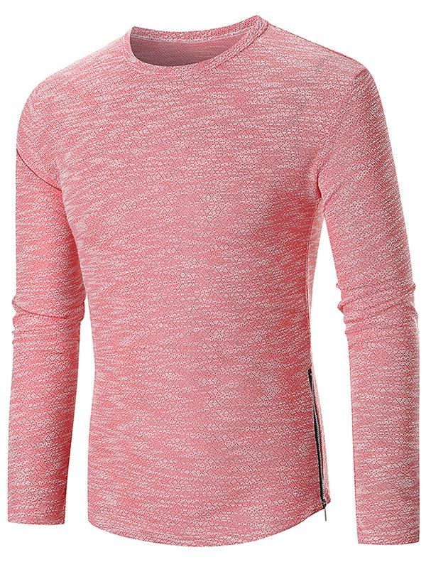 

Hem Zipper Curved Long Sleeve Tee, Red