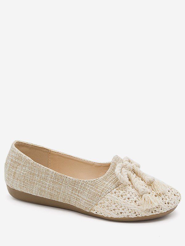 

Leisure Vintage Splicing Color Block Bowknot Flats, Beige