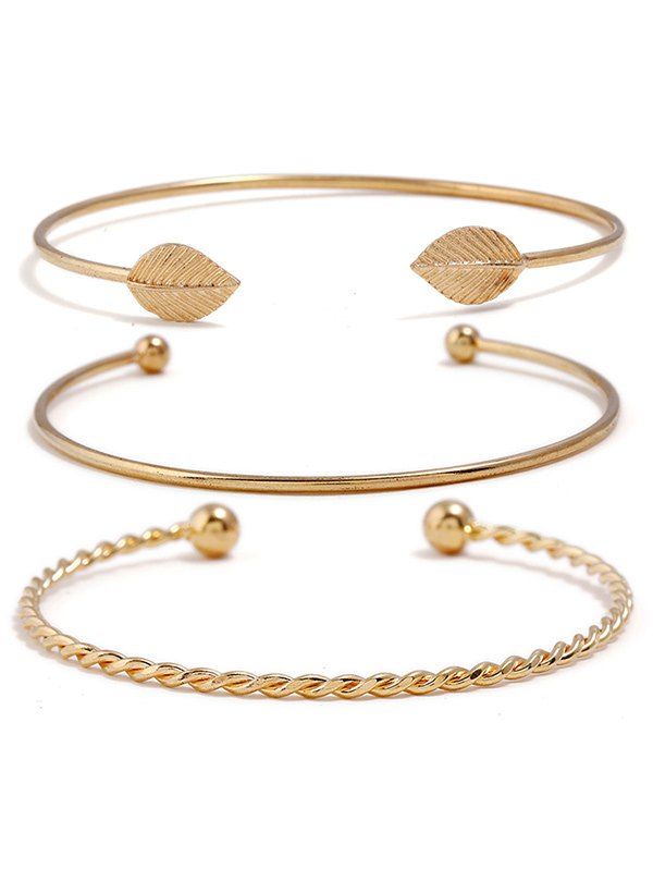 

Leaf Design Twist Cuff Bracelet Set, Gold