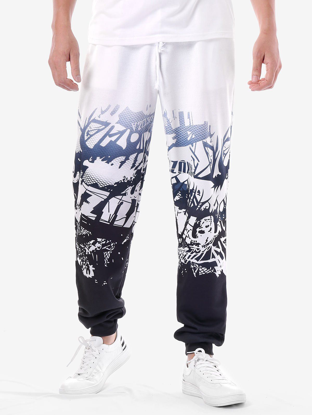 

High Waist Printed Track Pants, White