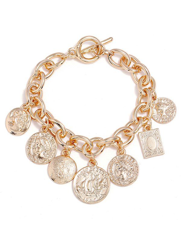 

Head Printed Coin Pendant Bracelet, Gold