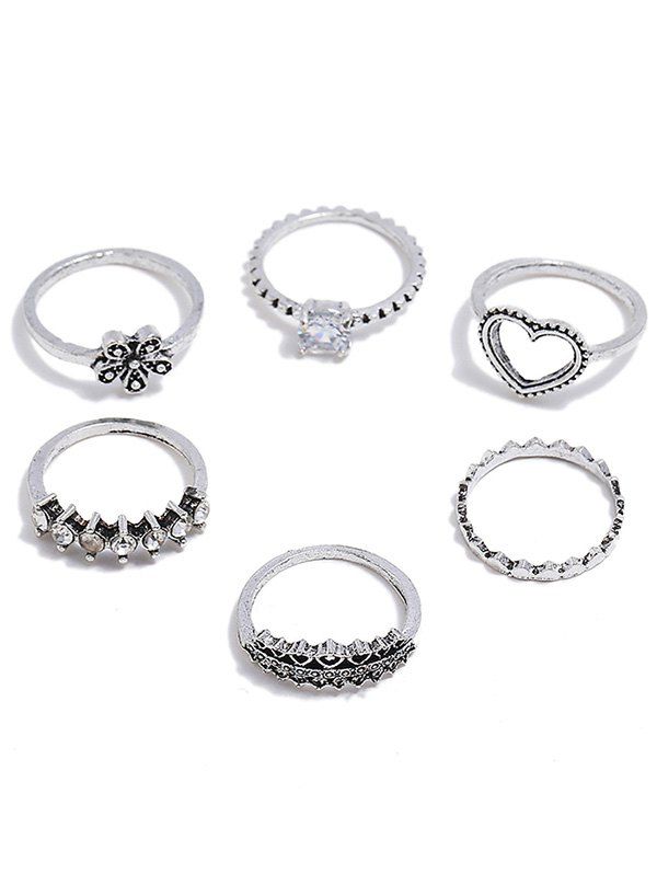 

Heart Shape Flower Rhinestone Decoration Rings Set, Silver