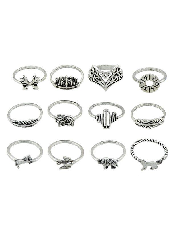 

Animal Pattern Alloy Rings Set, Silver