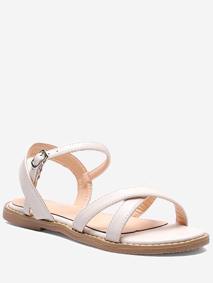 

Cross Strap Leisure Beach Ankle Wrap Sandals, White