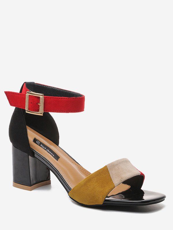 

Block Heel Color Block Ankle Strap Prom Sandals, Fire engine red