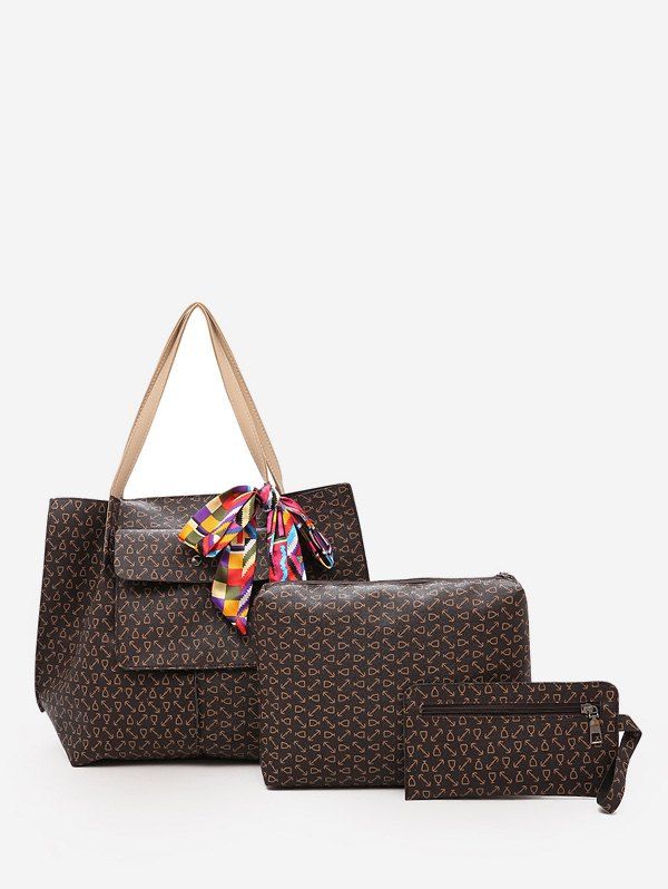 

Large Capacity Print Chic 3 Pieces Shoulder Bag Set, Deep brown