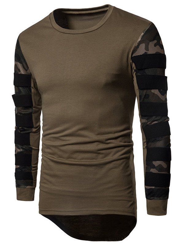 

Camouflage Mesh Cloth Splicing Long Sleeve Tee, Army green