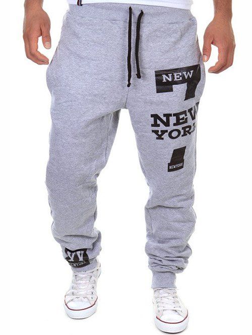 

Number Letter Print Pocket Jogger Pants, Light gray