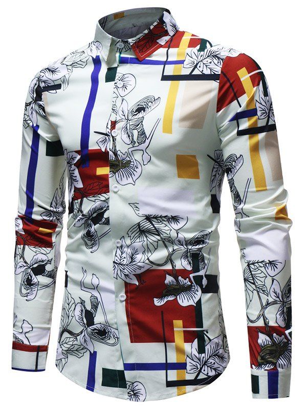 

Long Sleeve Rectangle Floral Printed Shirt, Multi