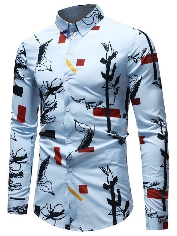 

Long Sleeve Geometrical Ink Painting Print Shirt, Multi